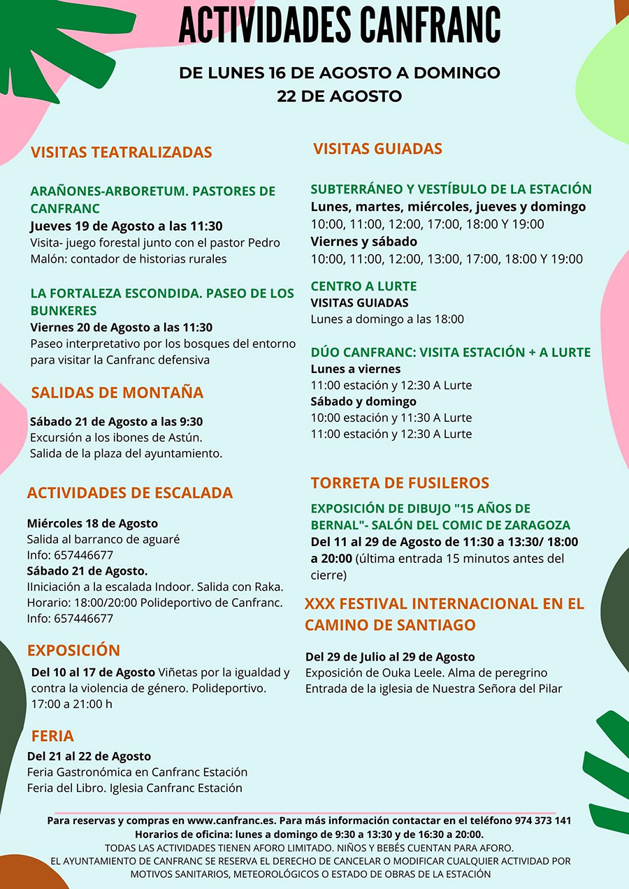 Actividades semana del 16 al 22 de agosto