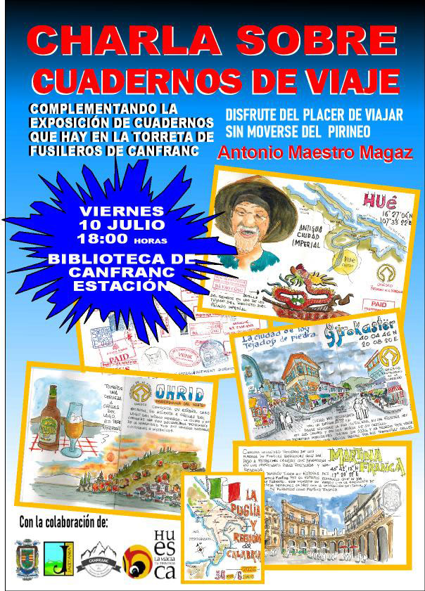 Charla sobre los cuadernos de viaje de Antonio Maestro Magaz, en la que se mostrar&aacute; c&oacute;mo disfrutar del placer de viajar sin moverse del Pirineo. 