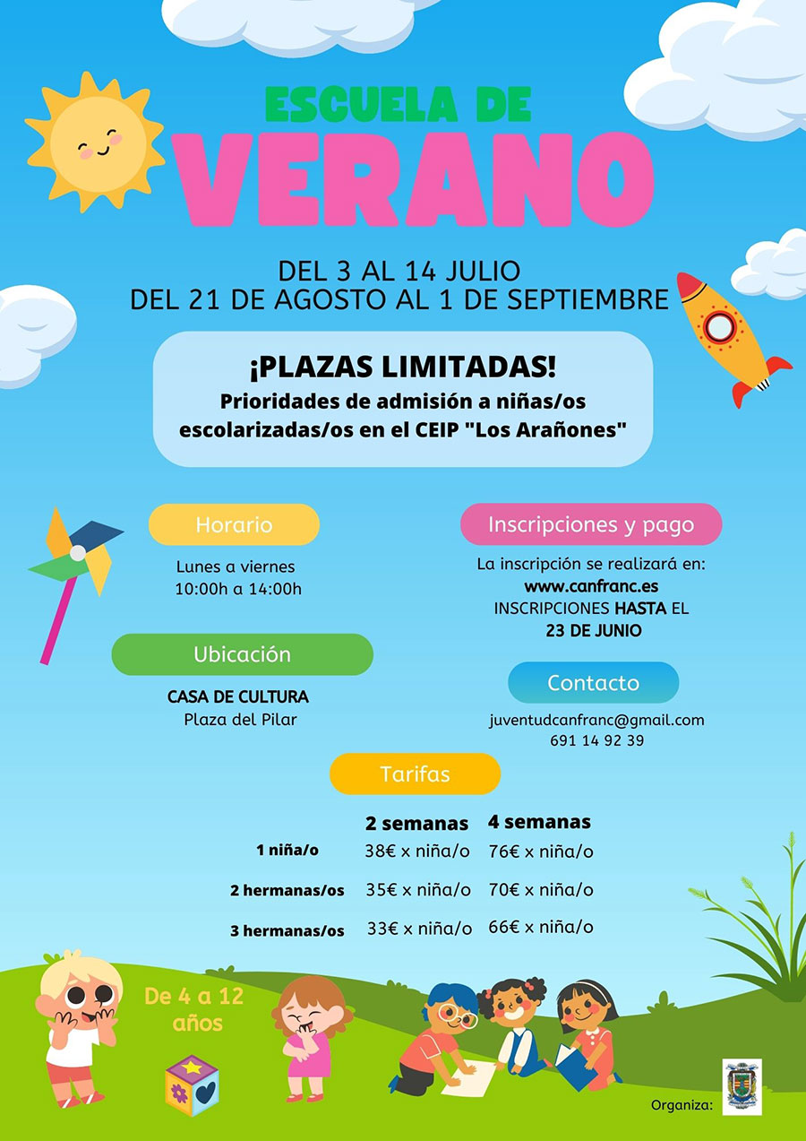 Escuela de verano en Canfranc para niños nacidos entre los años 2011 al 2019 incluidos (de 4 a 12 años).