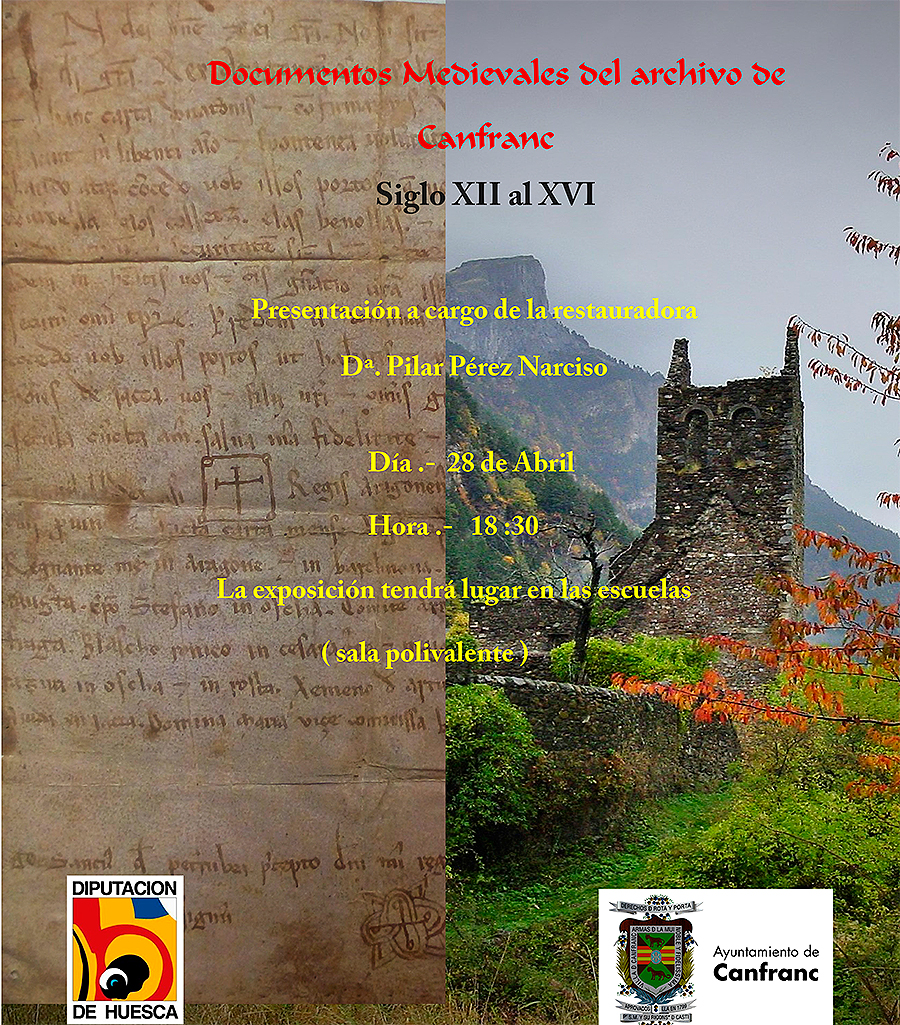 El 28 de abril a las 18:30 h en la sala polivalente del  colegio de Canfranc tendrá lugar la presentación de los documentos medievales de Canfranc restaurados recientemente y que se expondrán por primera vez.