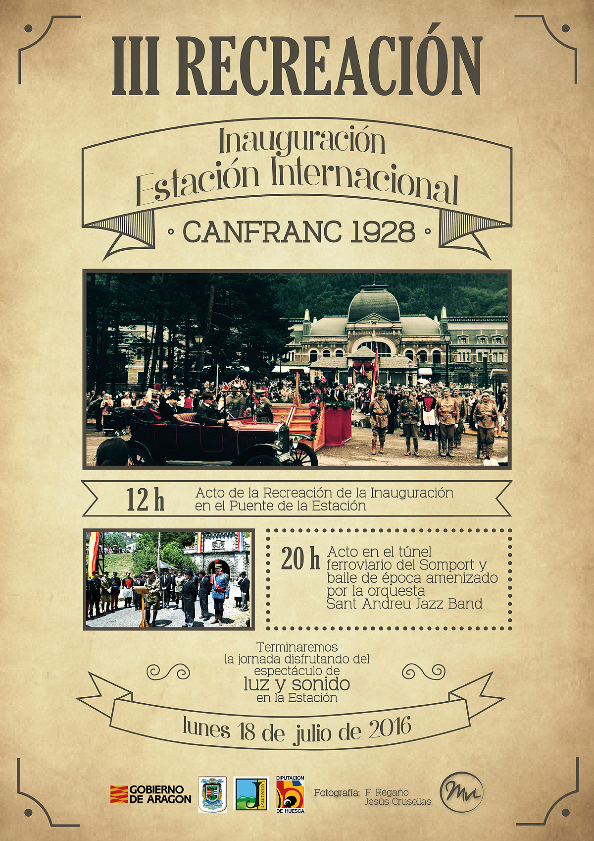 Cartel de la Recreación de la inauguración de la Estación internacional de Canfranc