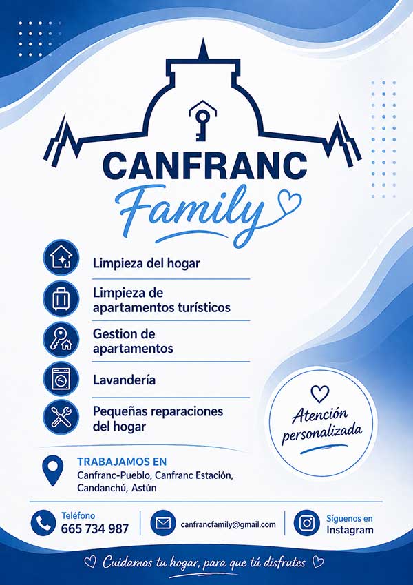 Servicio de limpieza del hogar y de apartamentos tur&iacute;sticos en Canfranc

Gesti&oacute;n de apartamentos. 

Lavander&iacute;a 

Peque&ntilde;as reparaciones del hogar 